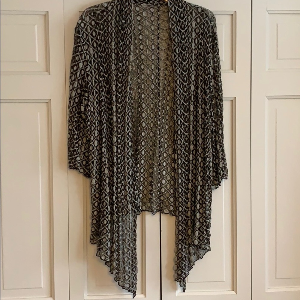 Chico’s Drape Front Cardigan Blk/Ivory Mesh